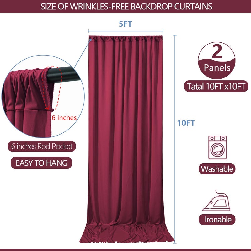 ESGOTBME 10x10ft Wrinkle Free â€ŒBurgundy Backdrop Curtain for Parties Soft Fabric Drapes Wedding â€ŒCurtain Backdrop for Birthday Party Decorations Background for Photography 5x10ft, 2 Panels - Image 4