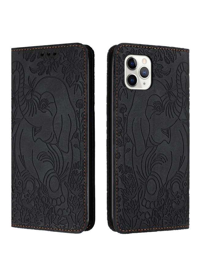 زبون جراب لهاتف iPhone 11 Pro مصنوع من الجلد المنقوش على شكل فيل عتيق - Image 1