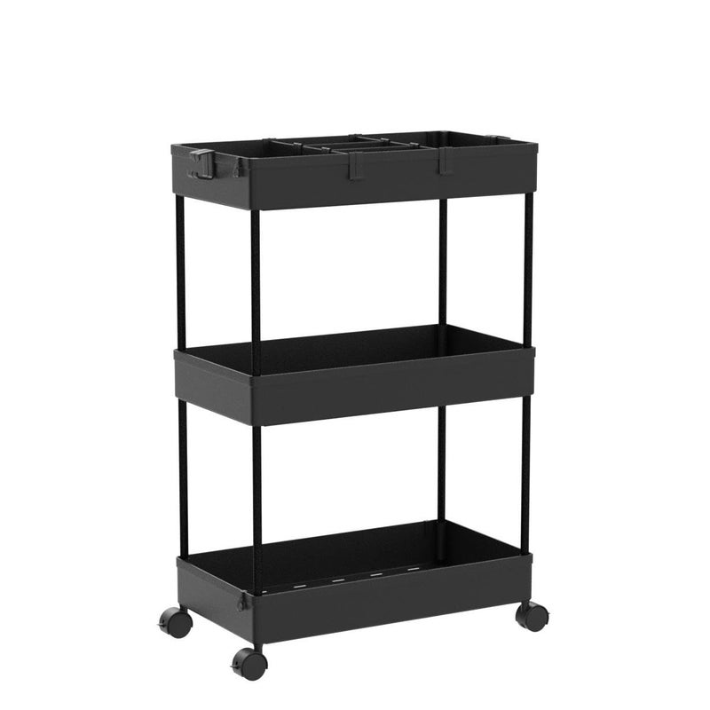 SPACELEAD 3 Tier Rolling Cart with Wheels, Storage Craft Art Trolley Organizer Serving, 3 Hanging Baskets Easy Assembly, for Office, Bathroomï¼ŒLiving Room, Kitchen, Black - Image 4