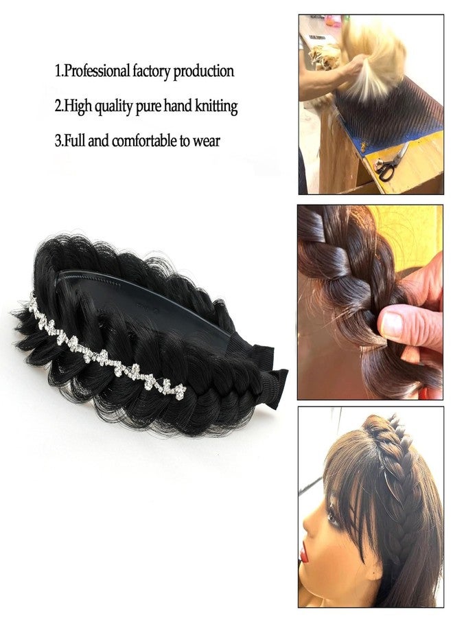 TOECWEGR Wide Messy Braided Headband with Teeth Synthetic Braided Headband Twisted Braid Fishtail with Crystal Embellishments Accessories for Girl and Women - Image 4