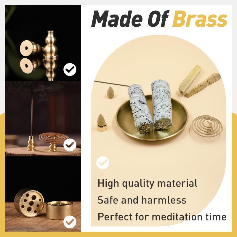 Iffitya Incense Holder 5.5 inches, 5 in 1 Incense Burner, Palo Santo Holder, Sage Holder, Incense Holder for Sticks/Coil Incense/Incense Cones, Brass Insence Sticks Holder Meditation Accessories for Yoga Room - Image 2