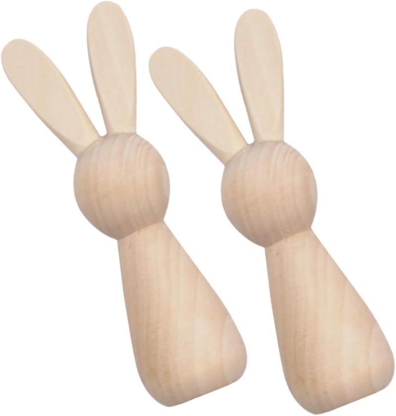 VOSAREA 2pcs DIY Unfinished Wooden Bunny Dolls Mini Wood Rabbit Peg Dolls for Creative Painting and Crafting for Room Decor and Easter Crafts - Image 1