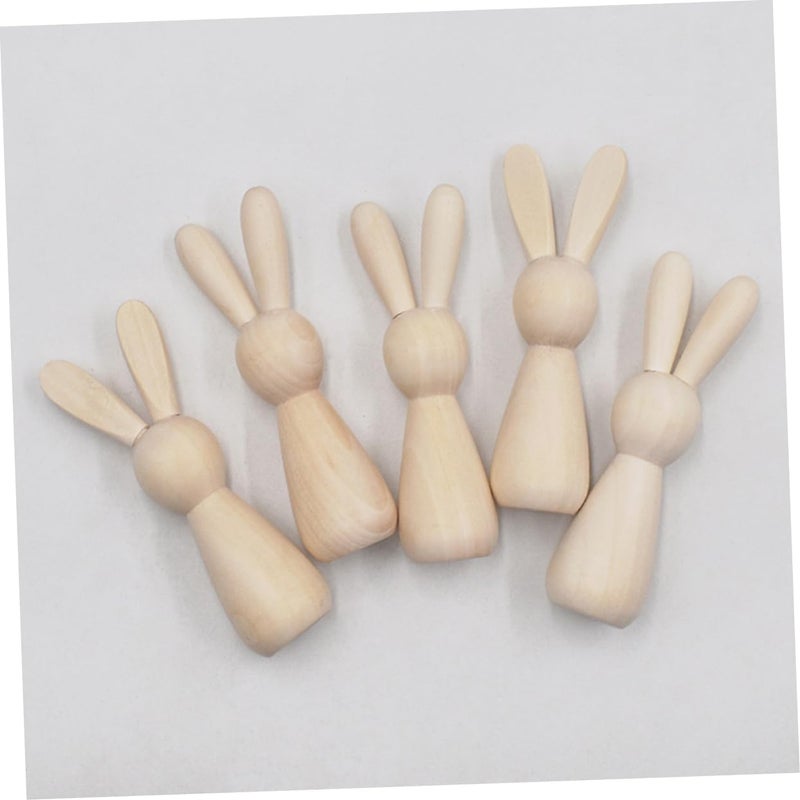 VOSAREA 2pcs DIY Unfinished Wooden Bunny Dolls Mini Wood Rabbit Peg Dolls for Creative Painting and Crafting for Room Decor and Easter Crafts - Image 3