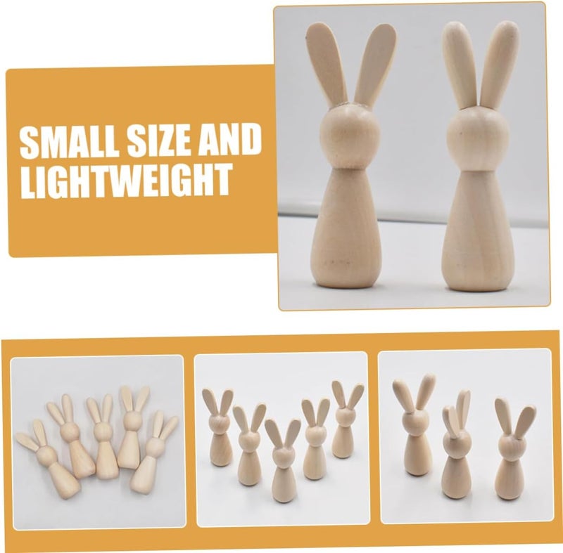 VOSAREA 2pcs DIY Unfinished Wooden Bunny Dolls Mini Wood Rabbit Peg Dolls for Creative Painting and Crafting for Room Decor and Easter Crafts - Image 2