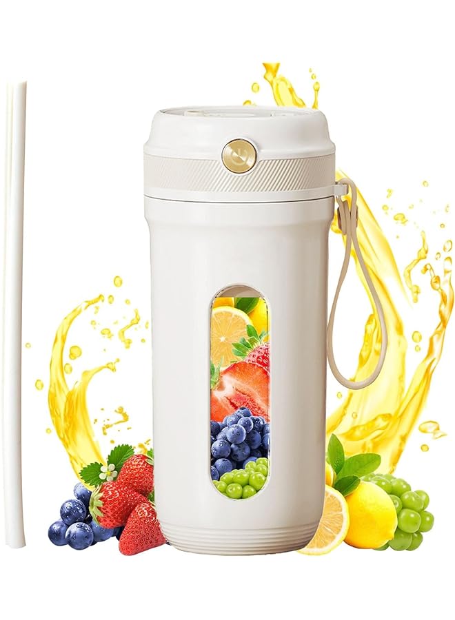 لينجي خلاط محمول بحجم شخصي، كوب عصارة، خلاط صغير للمخفوقات والعصائر، 16 أونصة، خلاط صغير محمول باليد، آلة فواكه للسفر، نزهة، مكتب، صالة الألعاب الرياضية، أبيض حليبي - Image 1