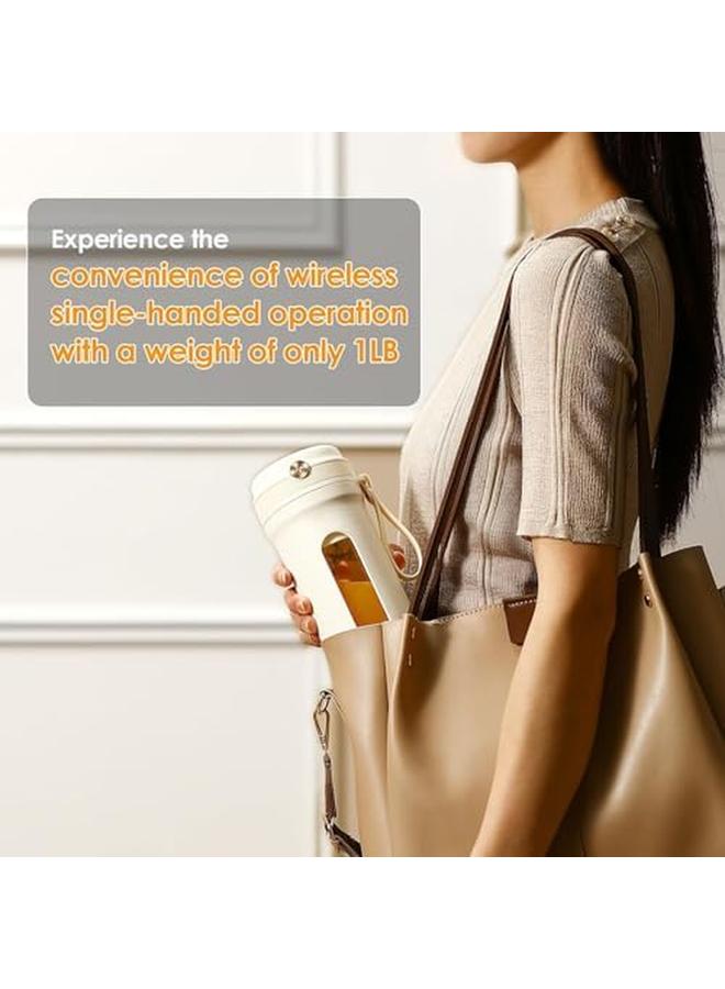 لينجي خلاط محمول بحجم شخصي، كوب عصارة، خلاط صغير للمخفوقات والعصائر، 16 أونصة، خلاط صغير محمول باليد، آلة فواكه للسفر، نزهة، مكتب، صالة الألعاب الرياضية، أبيض حليبي - Image 4