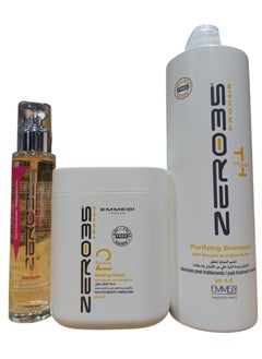 zero35 Shampoo 1000 ml Mask 1000 ml Serum 100 ml ProtectionDeveloped with Keratin and Shea Butter salt free. 