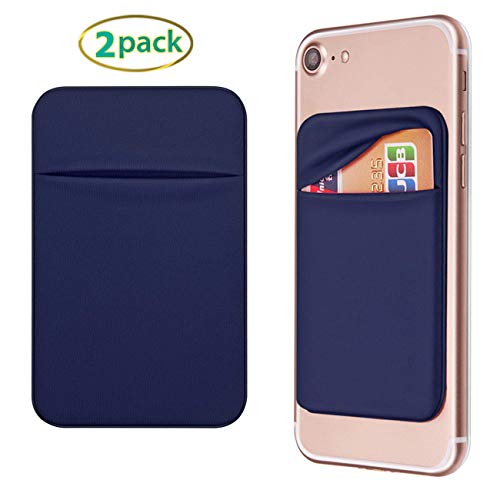 OBVIS Cell Phone Pocket Self Adhesive Card Holder Stick On Wallet Sleeve with Adhesive ID Credit Card ATM Card Holder for iPhone Android 2 PACK BLUE - Image 2
