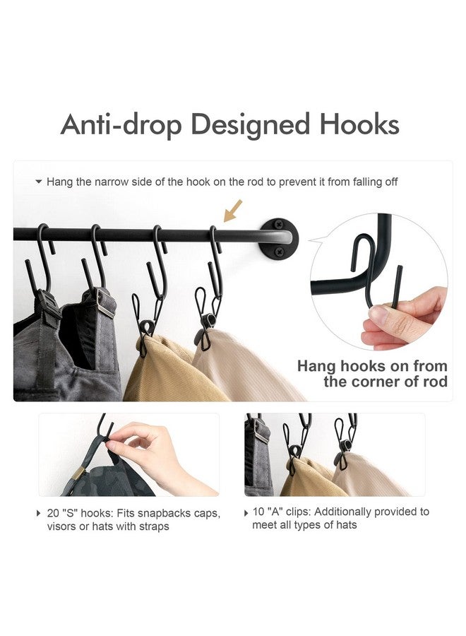 Mkono Mkono Hat Rack for Wall Baseball Cap Organizer Hanger with 20 Hooks Modern Metal Hat Holder Wall-Mounted Caps Display for Closet Door Bedroom Entryroom Laundry, Set of 2 Black  - Image 3