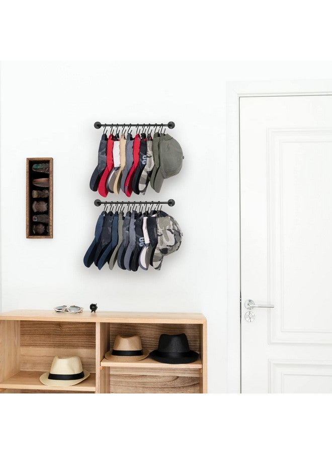 Mkono Mkono Hat Rack for Wall Baseball Cap Organizer Hanger with 20 Hooks Modern Metal Hat Holder Wall-Mounted Caps Display for Closet Door Bedroom Entryroom Laundry, Set of 2 Black  - Image 2