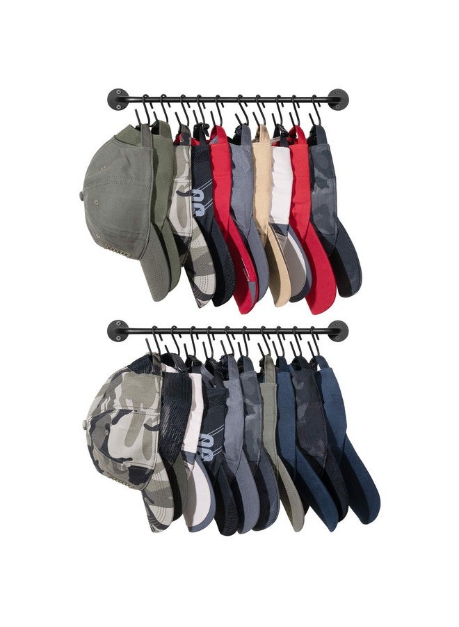 Mkono Mkono Hat Rack for Wall Baseball Cap Organizer Hanger with 20 Hooks Modern Metal Hat Holder Wall-Mounted Caps Display for Closet Door Bedroom Entryroom Laundry, Set of 2 Black  - Image 1