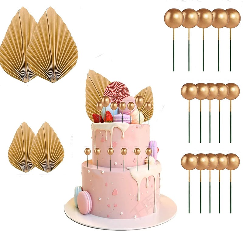 Bluejw Ychon Dried Palm Leaf Cake Topper, Natural Dried Flower Bouquet Cupcake Topper - Reusable Dried Plants Cake Decorations - Image 4