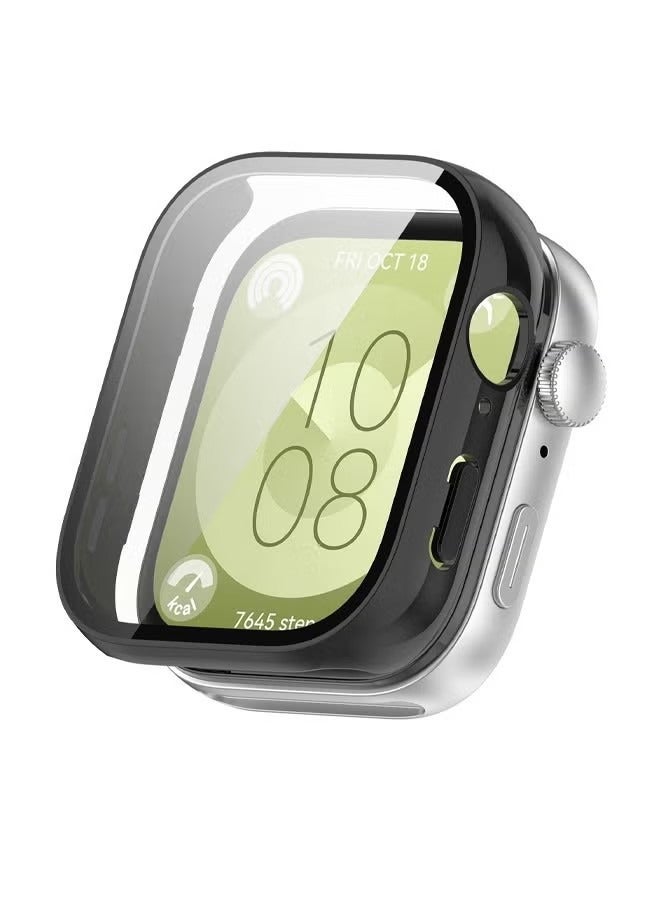 Case Compatible with HUAWEI Watch Fit 3 Watch Glass Protective Film Hard Plastic Frame HUAWEI Watch Fit 3 Watch Case Black - Image 1