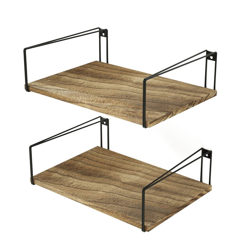 SRIWATANA Wide Rustic Floating Shelves Wall Mounted Shelves with Large Capacity for Bedroom Living Room Bathroom Kitchen Office and more Set of 2 Carbonized Black