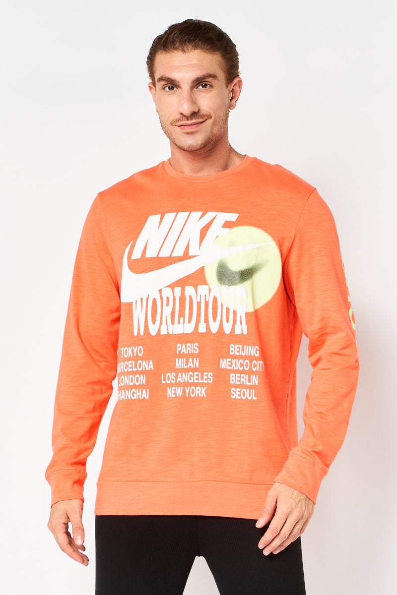 Nike Men Standard Fit Long Sleeve Outdoor T-Shirt, Orange - Image 1