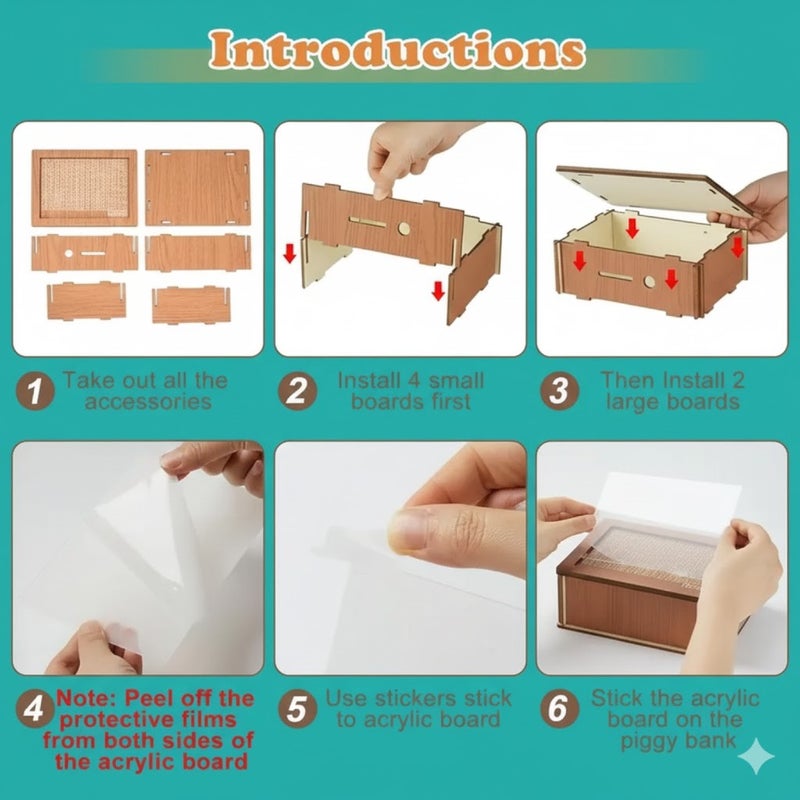 Wooden Piggy Bank Money Box with Counter Home Vintage Counting Piggy Bank $10,000/Large Light Brown/Free Erasable Pen - Image 3