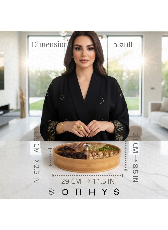 SOBHYS Oval Serving Tray with Crystal-Clear acrylic Lid & Removable Dividers, Bamboo, 29cm, for Dates, Sweets & Nuts, Elegant Modern Luxury - Image 3
