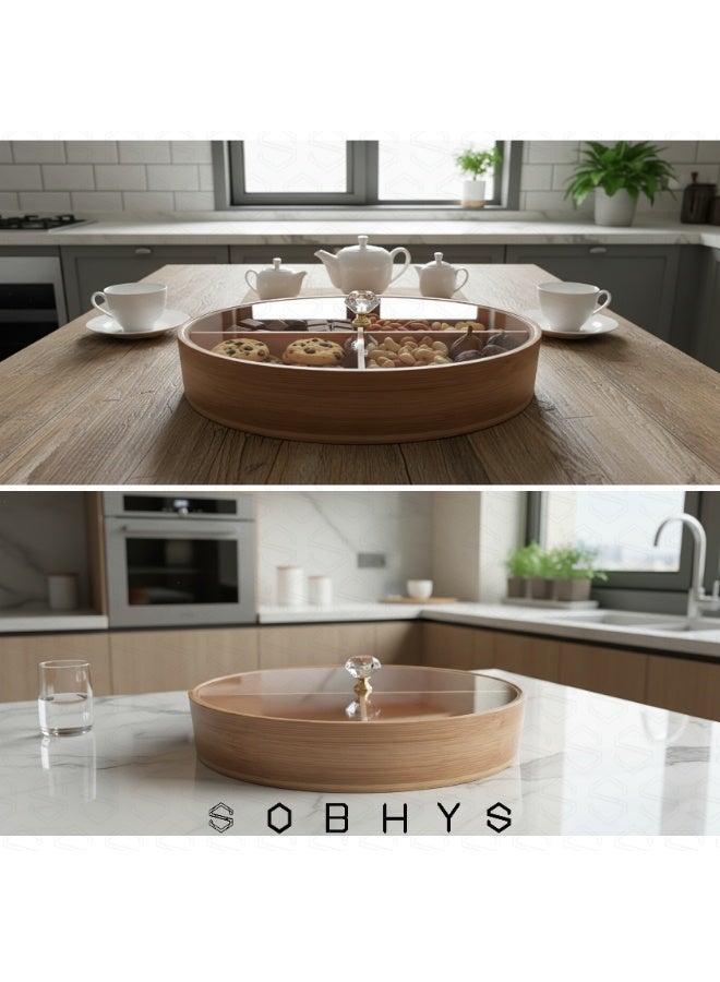 SOBHYS Oval Serving Tray with Crystal-Clear acrylic Lid & Removable Dividers, Bamboo, 29cm, for Dates, Sweets & Nuts, Elegant Modern Luxury - Image 5