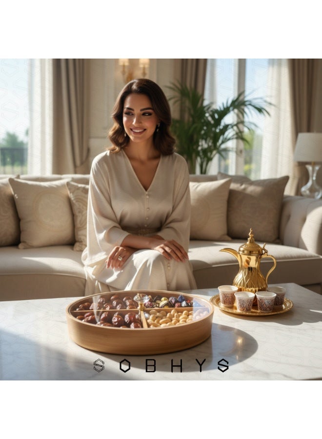 SOBHYS Oval Serving Tray with Crystal-Clear acrylic Lid & Removable Dividers, Bamboo, 29cm, for Dates, Sweets & Nuts, Elegant Modern Luxury - Image 2