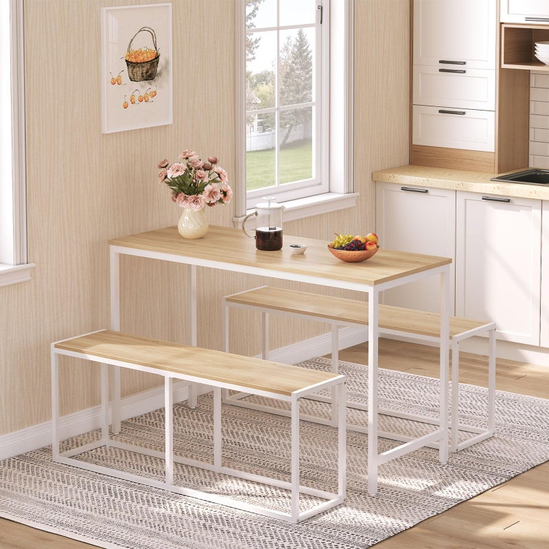 HOOBRO Dining Bench, 47.2 Inch Table Bench, Industrial Style Kitchen Bench, Steel Frame, Easy to Assemble, for Kitchen, Dining Room, White and Natural WN12CD01 - Image 2