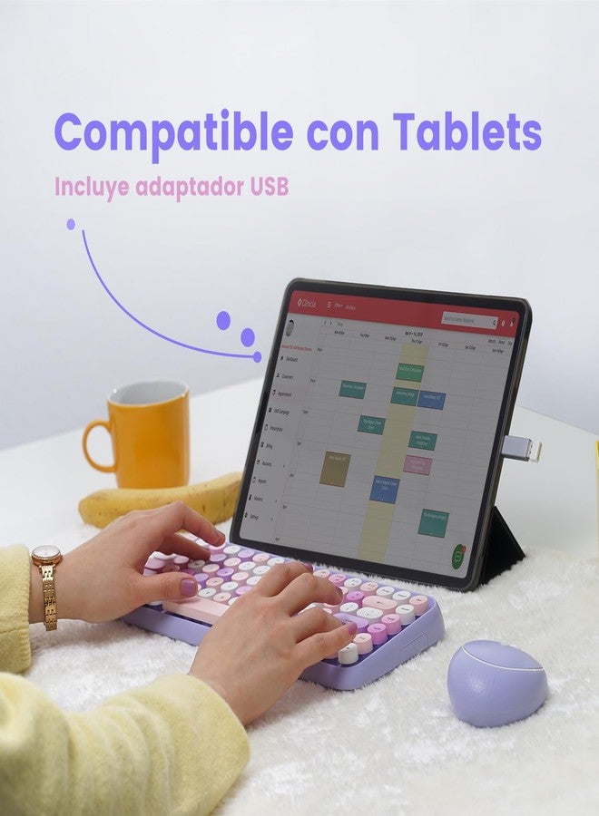 Perixx PERIDUO-713PP ES Set de ratón y Mini teclado inalámbrico 2.4 GHz, Teclas redondas Estilo Retro, para PC y Tablet, Morado Pastel, Español QWERTY - Image 5