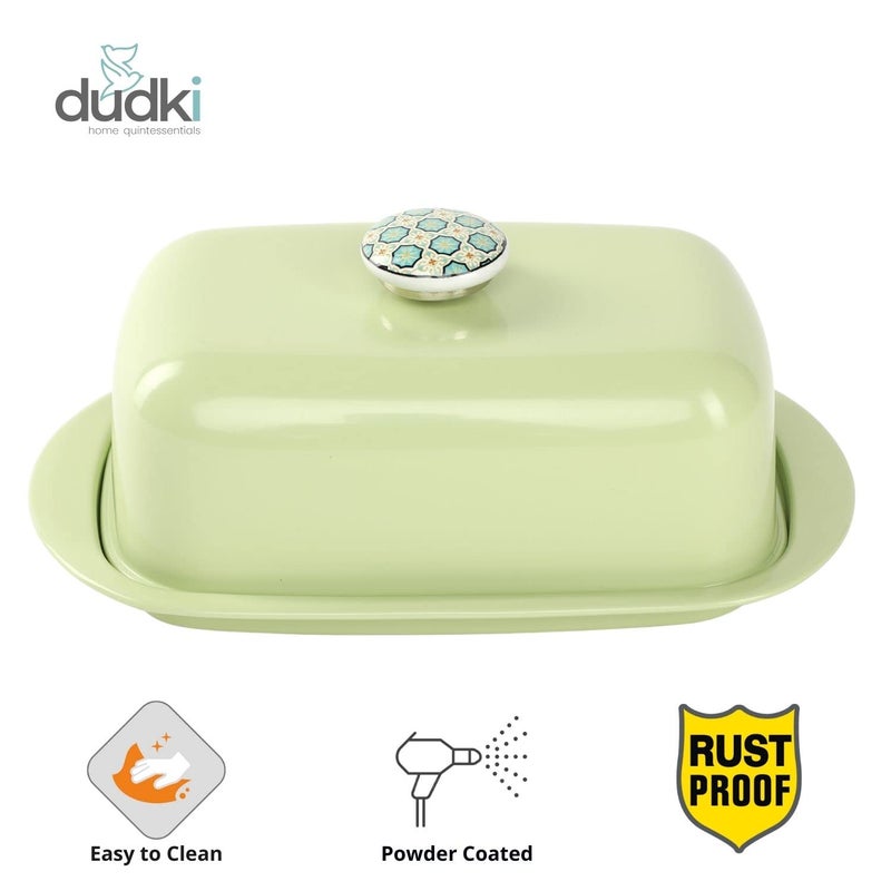 Dudki Stainless Steel Butter Container Dish Storage Box Organizer with Ceramic Knob Design , (500 Gram) (Pistachio Green) - Image 5