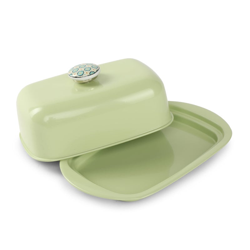 Dudki Stainless Steel Butter Container Dish Storage Box Organizer with Ceramic Knob Design , (500 Gram) (Pistachio Green) - Image 4