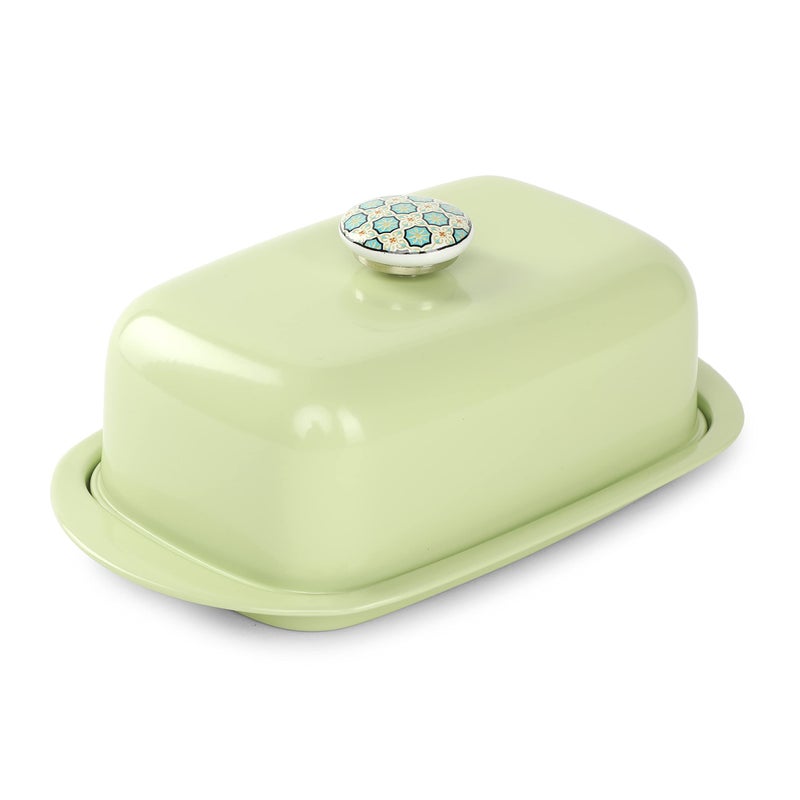 Dudki Stainless Steel Butter Container Dish Storage Box Organizer with Ceramic Knob Design , (500 Gram) (Pistachio Green) - Image 1