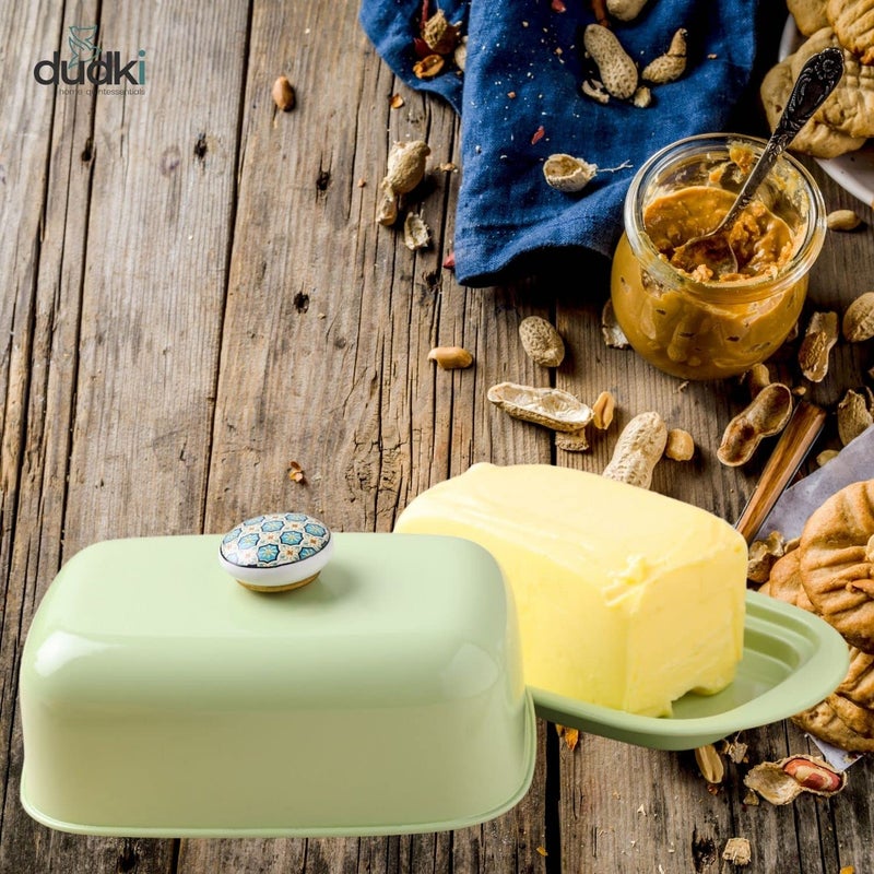 Dudki Stainless Steel Butter Container Dish Storage Box Organizer with Ceramic Knob Design , (500 Gram) (Pistachio Green) - Image 3