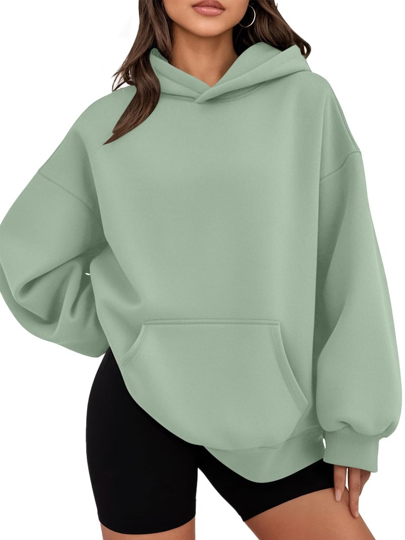 WYNNQUE Hoodies for Women Oversized Sweatshirts Fall Fashion Outfits 2026 Casual Sweaters Tops Fleece Plus Size Workout Comfy Winter Clothes LightGreen S - Image 1