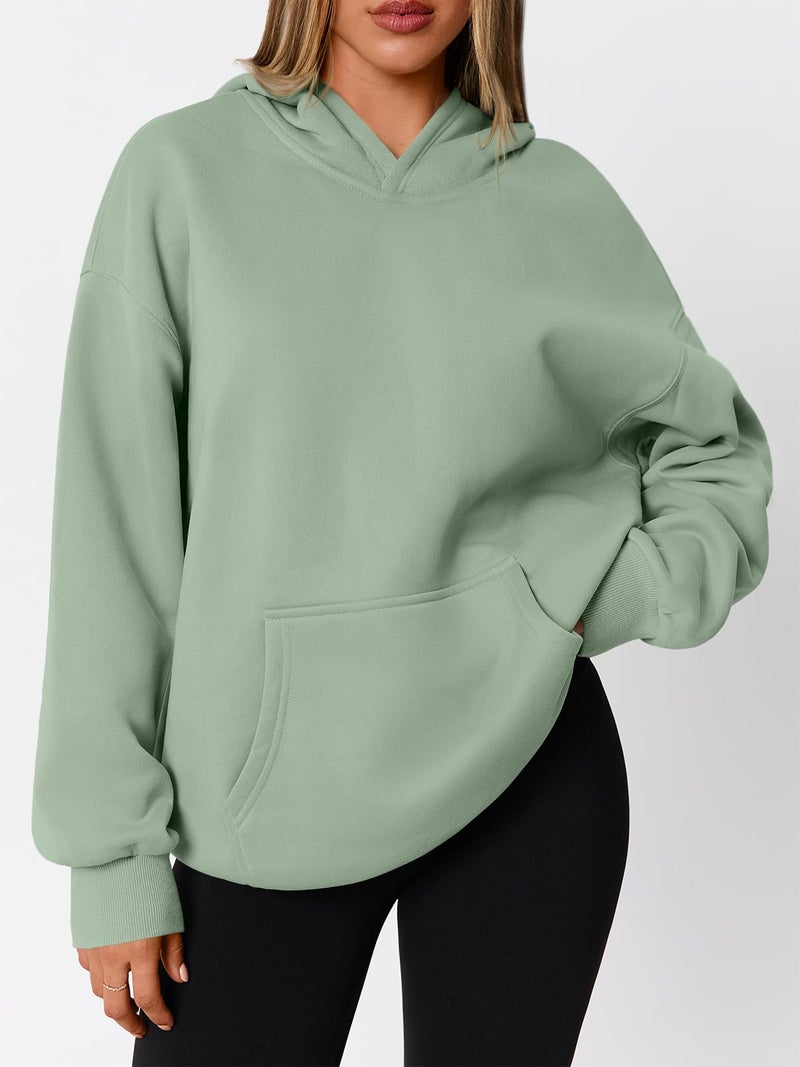 WYNNQUE Hoodies for Women Oversized Sweatshirts Fall Fashion Outfits 2026 Casual Sweaters Tops Fleece Plus Size Workout Comfy Winter Clothes LightGreen S - Image 2