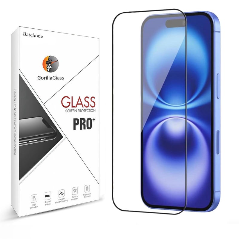 BATCHONE Tempered Glass Screen Protector Compatible for iPhone 15 / iPhone 16 (Black) with Edge to Edge Coverage and Easy Installation kit - Image 1