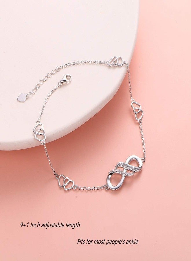 FLYOW Double Infinity Anklet 925 Sterling Silver for Women Adjustable Heart Ankle Bracelet Boho Beach Foot Chain 9+1 Inch Charm Jewelry Best Birthday Gifts - Image 4