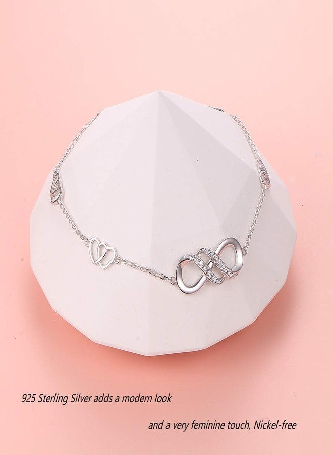 FLYOW Double Infinity Anklet 925 Sterling Silver for Women Adjustable Heart Ankle Bracelet Boho Beach Foot Chain 9+1 Inch Charm Jewelry Best Birthday Gifts - Image 3