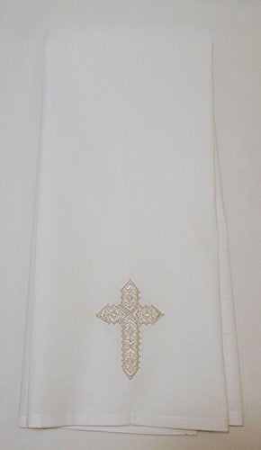 Integrity Designs White with Silver Lace Cross Embroidered Towel 100 Percent Eco-Friendly Cotton - Image 1