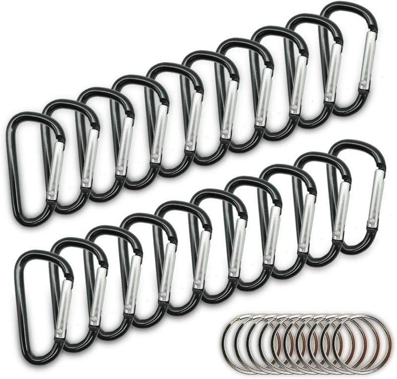 FJCTER 20PCS Mini 1.85"/4.7CM Aluminum Carabiners with 10PCS Nickel Metal Key Rings Lightweight D Shape Keychain Clips Small Multipurpose Carabiner Buckles for Indoor Outdoor Use - Image 1