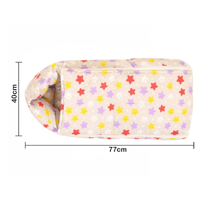 Nonibud Baby Cotton Sleeping Bed Cum Carrying Nest Bag with Storage Bag Large Size 77 Cms X 40 Cms 09 Months SkyBlue Star Print Pink Stars New - Image 2