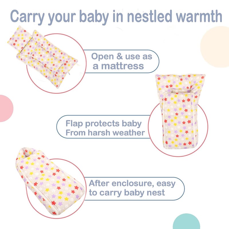Nonibud Baby Cotton Sleeping Bed Cum Carrying Nest Bag with Storage Bag Large Size 77 Cms X 40 Cms 09 Months SkyBlue Star Print Pink Stars New - Image 5