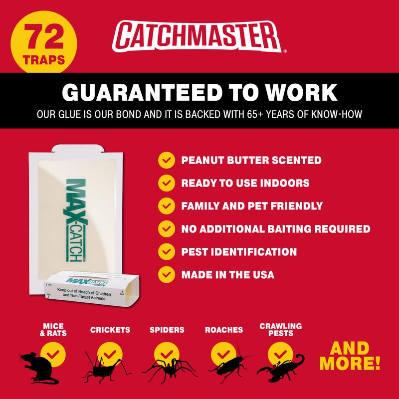 Catchmaster Max-Catch Mouse & Insect Glue Trap 72pk, Mouse Traps Indoor for Home, Sticky Pest Control Adhesive Tray for Catching Bugs, Rats & Rodents, Non Toxic Bulk Pre-Baited Glue Boards - Image 3