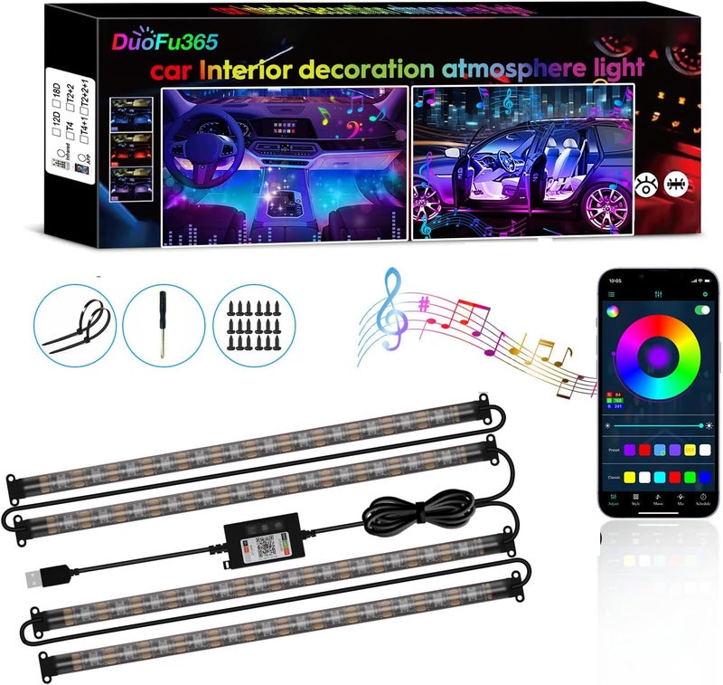 DUOFU365 Car Led Strip Lights, RGB Truck Interior Lights with App Control, Under Dash Footwell Automotive Led Light Strip, Car Ambient Lighting (1set) - Image 1
