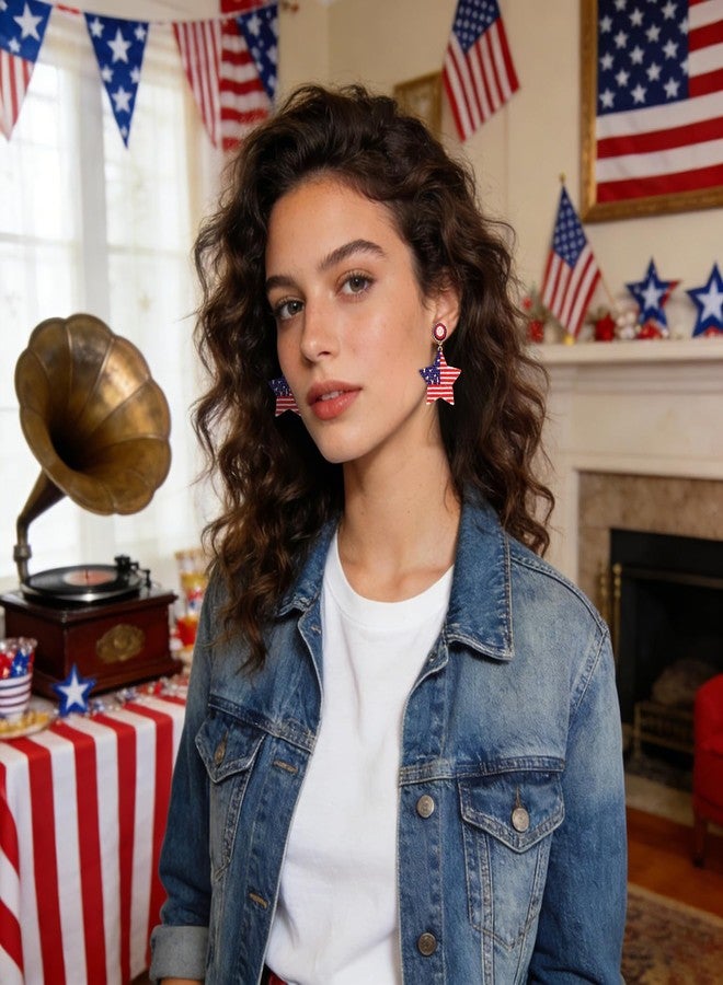 NLCAC USA Earrings Beaded American Flag Earrings USA Star Ice Cream Drop Dangle Earrings 4th of July Gifts for Women Star - Image 2