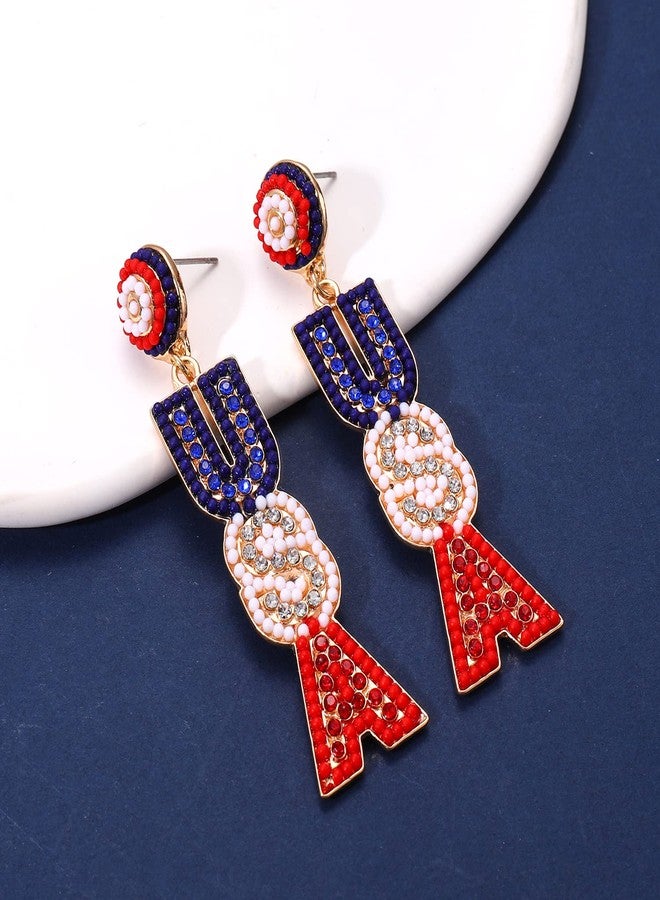 NLCAC USA Earrings Beaded American Flag Earrings USA Star Ice Cream Drop Dangle Earrings 4th of July Gifts for Women Star - Image 5