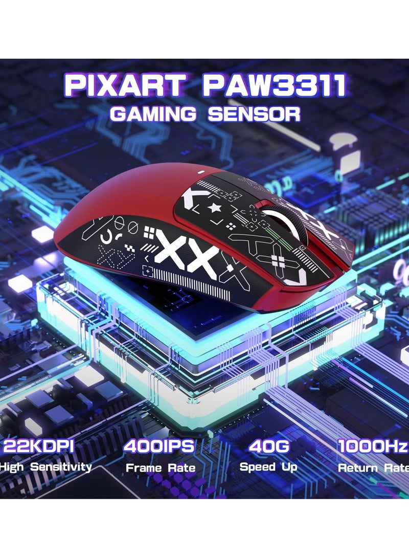 Attack Shark X11SE Ultra-Light Wireless Gaming Mouse, Tri-Mode-2.4G/USB-C Wired/BT, PixArt PAW3311 Gaming Sensor, 22KDPI, 5 Programmable Buttons for Laptop, PC, Mac Gamer (Red&Sticker) - Image 5