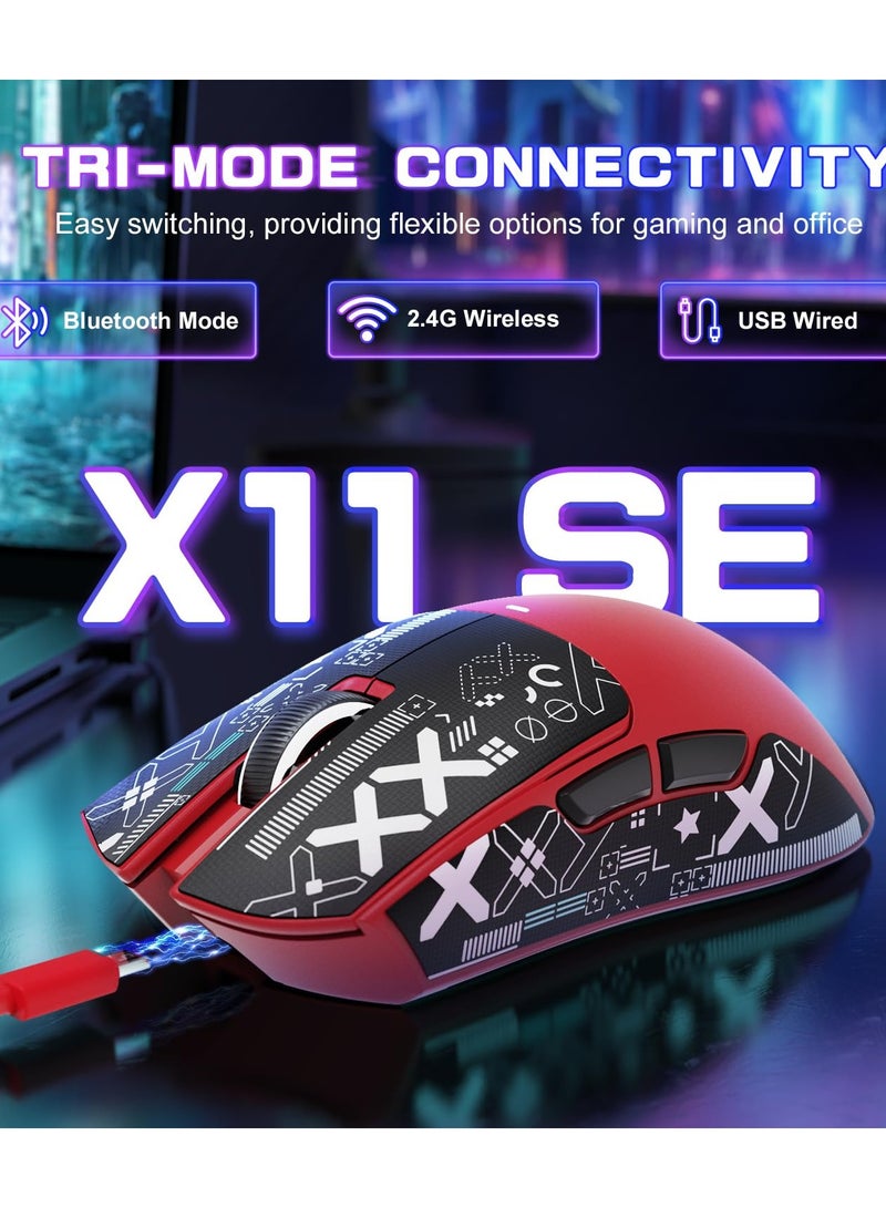 Attack Shark X11SE Ultra-Light Wireless Gaming Mouse, Tri-Mode-2.4G/USB-C Wired/BT, PixArt PAW3311 Gaming Sensor, 22KDPI, 5 Programmable Buttons for Laptop, PC, Mac Gamer (Red&Sticker) - Image 3