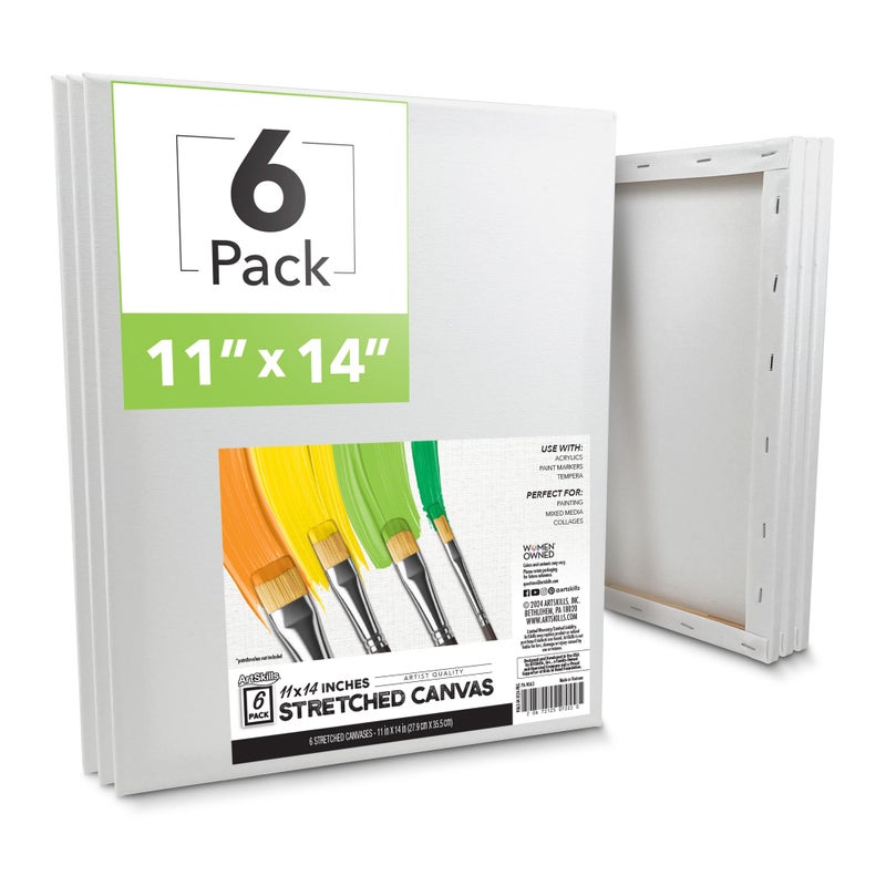 ArtSkills Stretched Canvases for Painting 11x14 Canvas Painting Supplies for Artists Blank Canvas Pack 6Pack