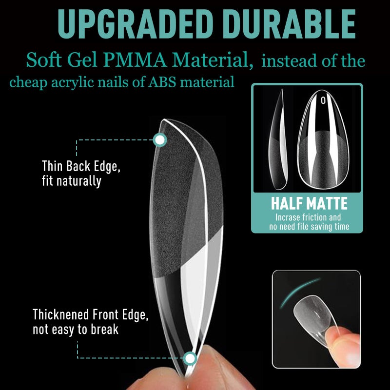 Bluezoo Soft Gel False Nail Tips 3 Styles Kit - Medium Almond, Square and Ballerina, 360PCS Pre-shaped Half Matte Full Cover Acrylic Nail Tips, Nail Extension DIY Manicure Salon Home, 12 Sizes,BlueZOO - Image 3