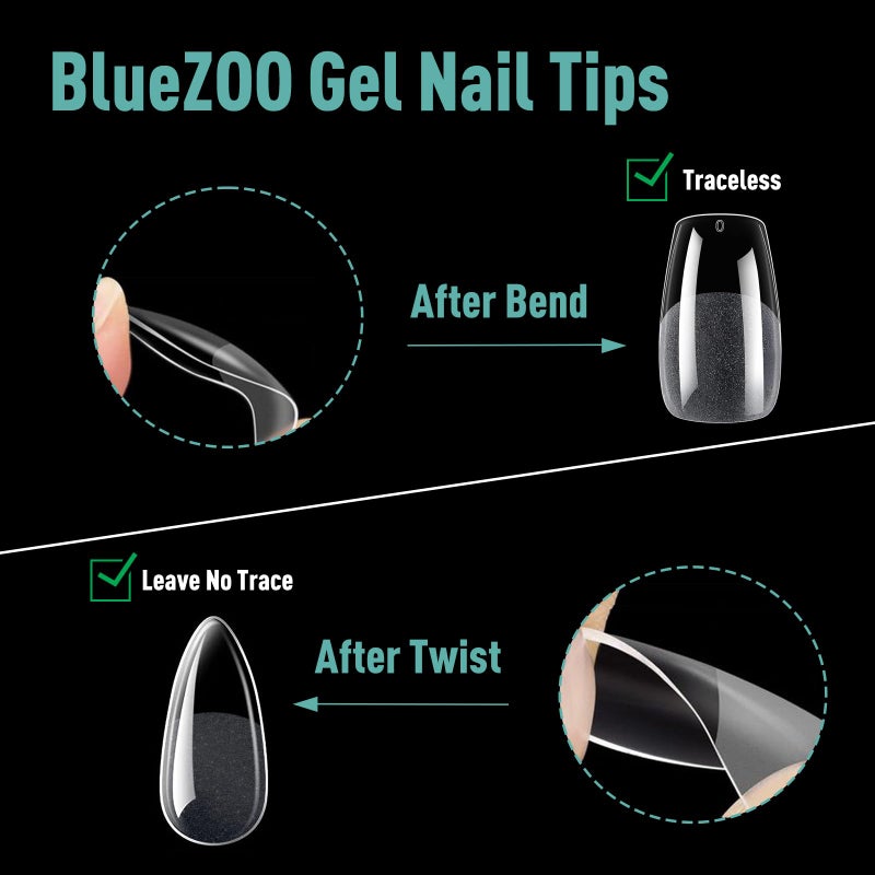 Bluezoo Soft Gel False Nail Tips 3 Styles Kit - Medium Almond, Square and Ballerina, 360PCS Pre-shaped Half Matte Full Cover Acrylic Nail Tips, Nail Extension DIY Manicure Salon Home, 12 Sizes,BlueZOO - Image 4