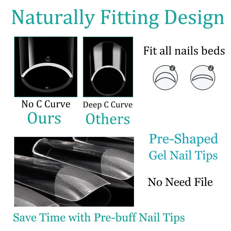 Bluezoo Soft Gel False Nail Tips 3 Styles Kit - Medium Almond, Square and Ballerina, 360PCS Pre-shaped Half Matte Full Cover Acrylic Nail Tips, Nail Extension DIY Manicure Salon Home, 12 Sizes,BlueZOO - Image 2