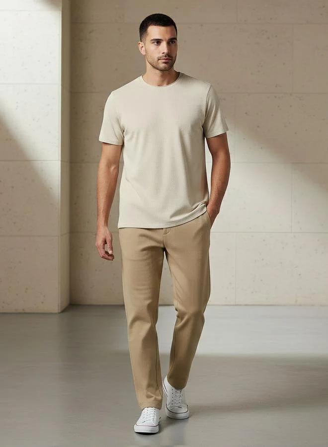 Iconic Iconic Men Slim Fit Round Neck Short Sleeve Popcorn Textured T-shirt