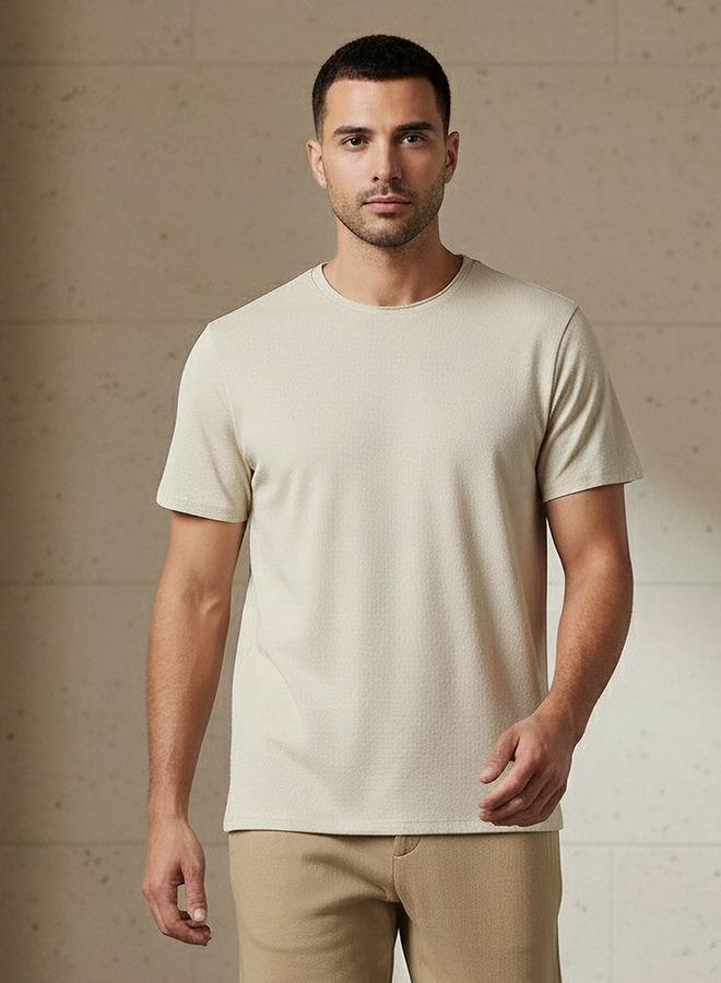 Iconic Men Slim Fit Round Neck Short Sleeve Popcorn Textured T-shirt - Image 1